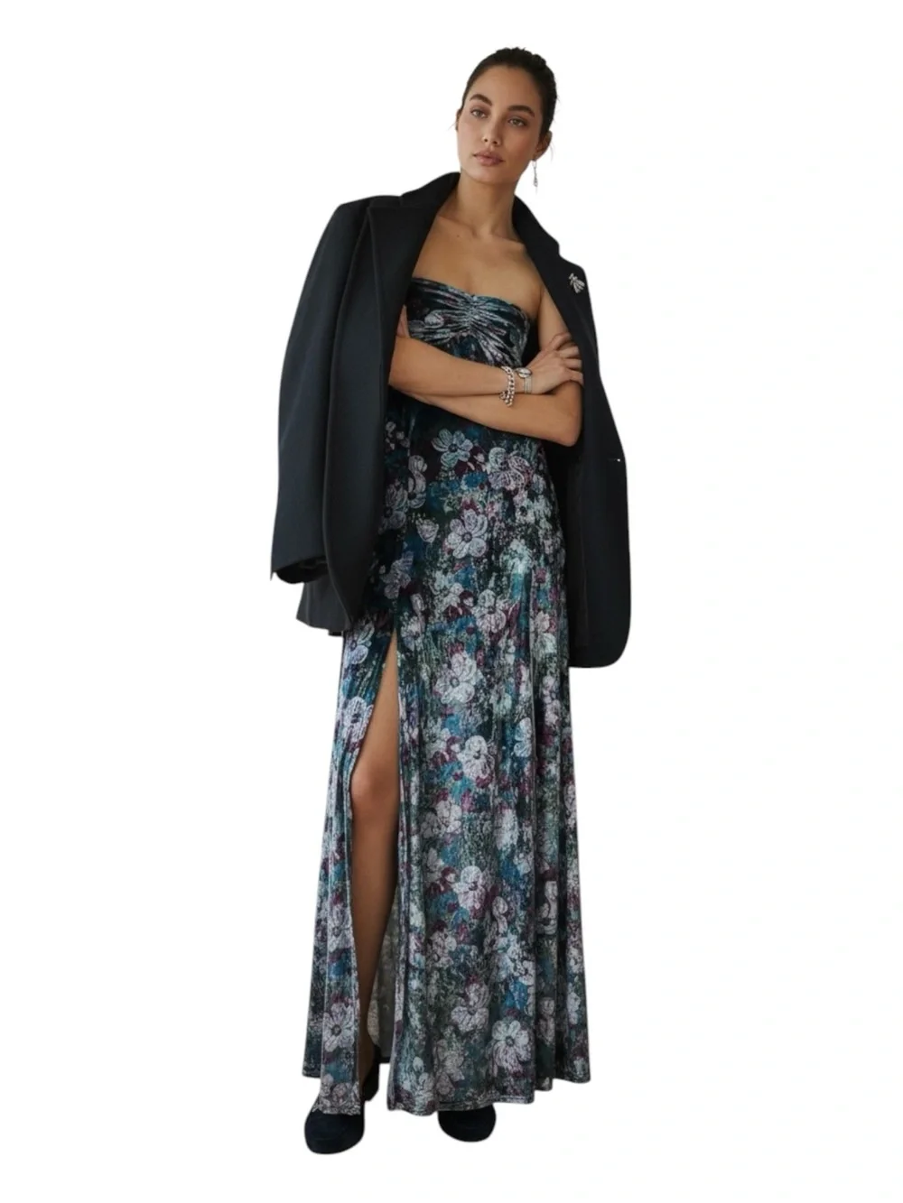 Free People Carpe Diem Convertible Maxi‎ Skirt Dress Velvet Floral Sea Glass XS